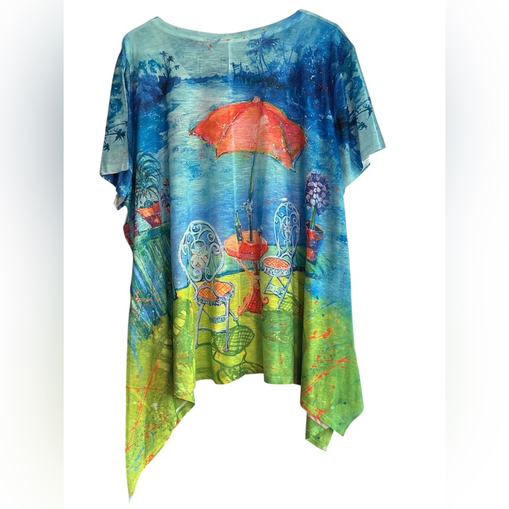 Leoma Lovegrove XXXL Wearable Art Print Short Sleeve Top Handkerchief Hem - Picture 3 of 7